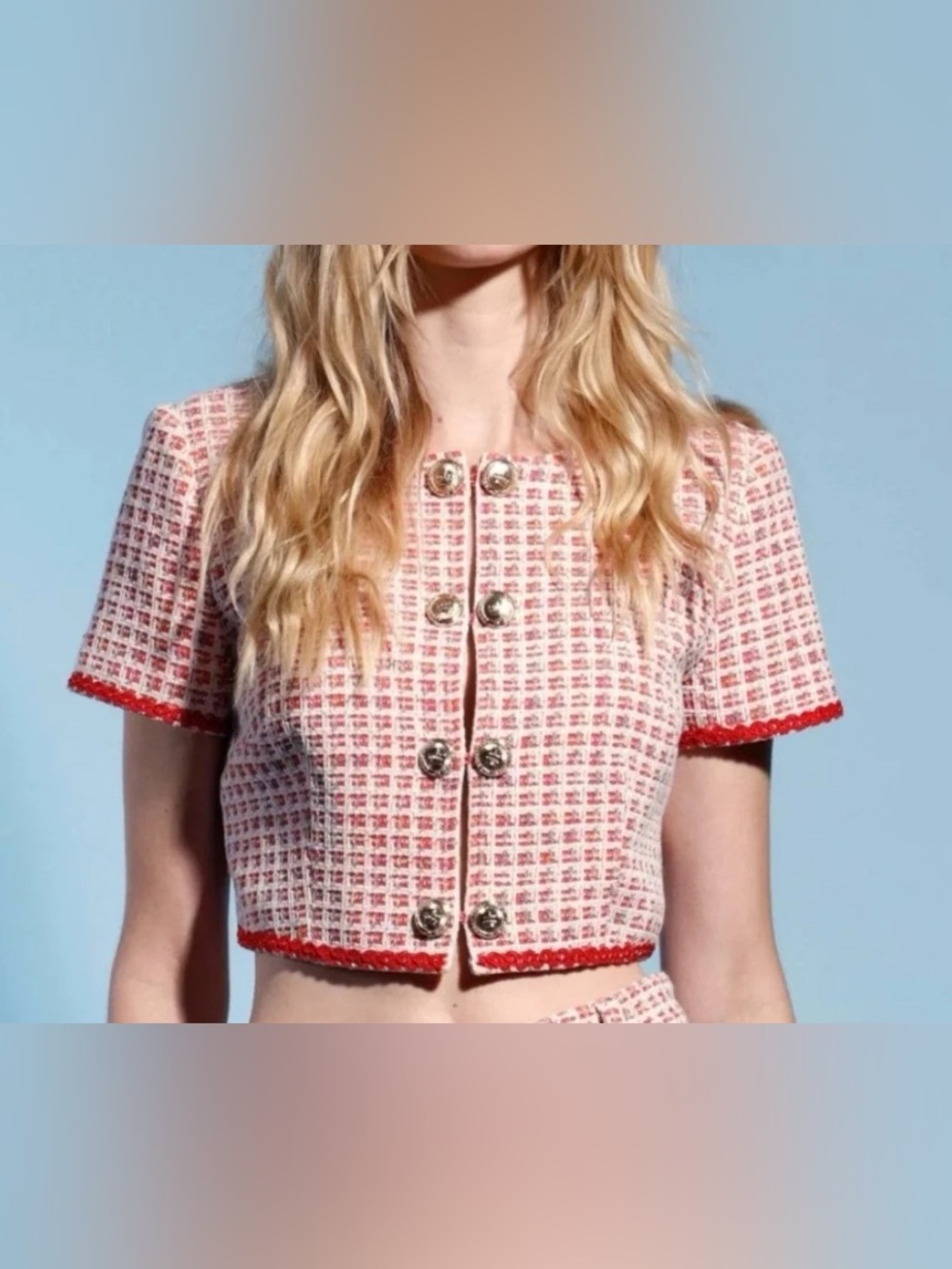 Walter Baker Amelia Valley Red White Tweed Crop Jacket NWT